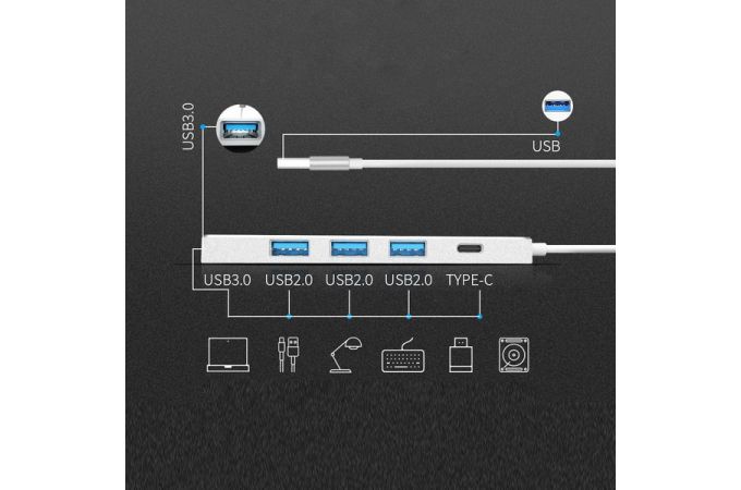 Разветвитель USB HUB Орбита OT-PCR21 USB 2.0 (4*USB+Type-C) (серебристый)