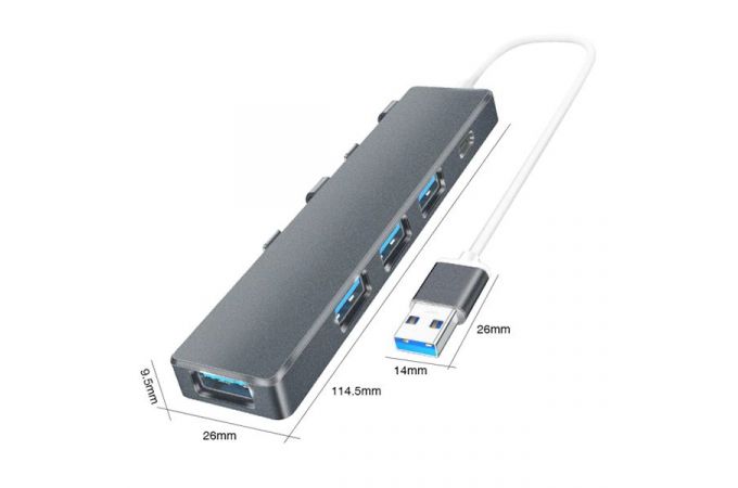 Разветвитель USB HUB Орбита OT-PCR21 USB 2.0 (4*USB+Type-C) (серебристый)