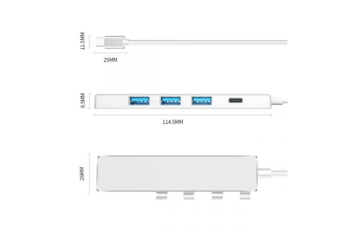 Разветвитель USB HUB Орбита OT-PCR20 USB 2.0 (4*USB+Type-C) (серебристый)