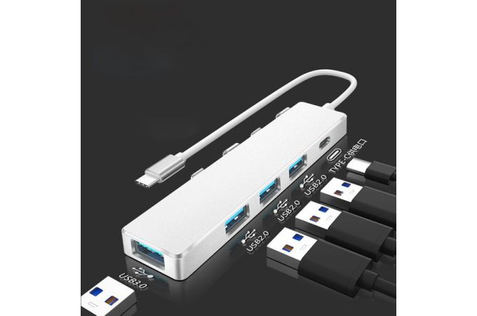 Разветвитель USB HUB Орбита OT-PCR20 USB 2.0 (4*USB+Type-C) (серебристый)