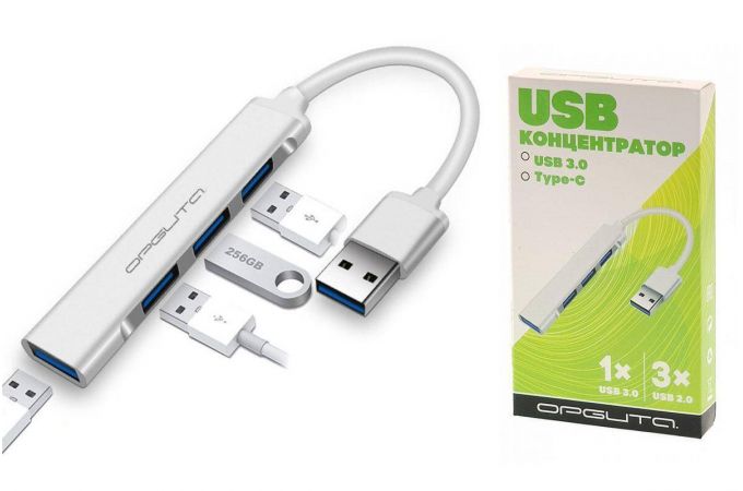 Разветвитель USB HUB Орбита OT-PCR17 USB 2.0 (4*USB) (серебристый)