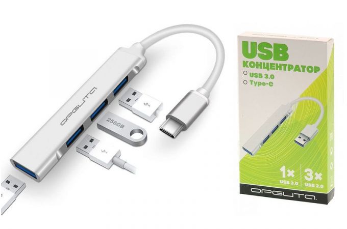 Разветвитель USB HUB Орбита OT-PCR18 TYPE-C (4*USB) (серебристый)