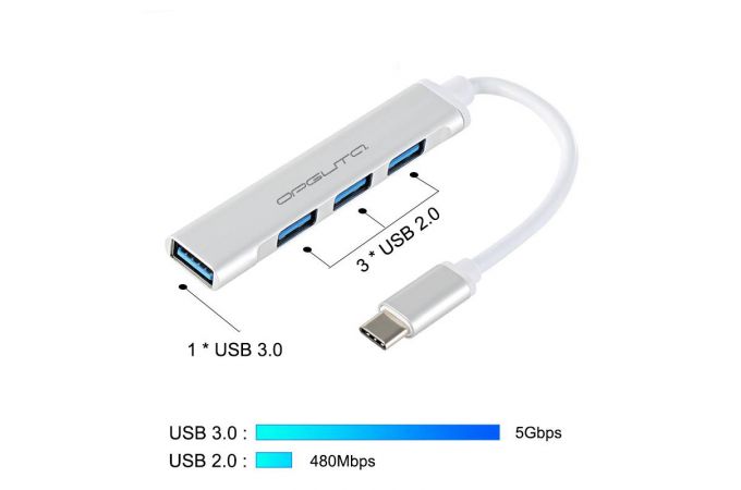 Разветвитель USB HUB Орбита OT-PCR18 TYPE-C (4*USB) (серебристый)