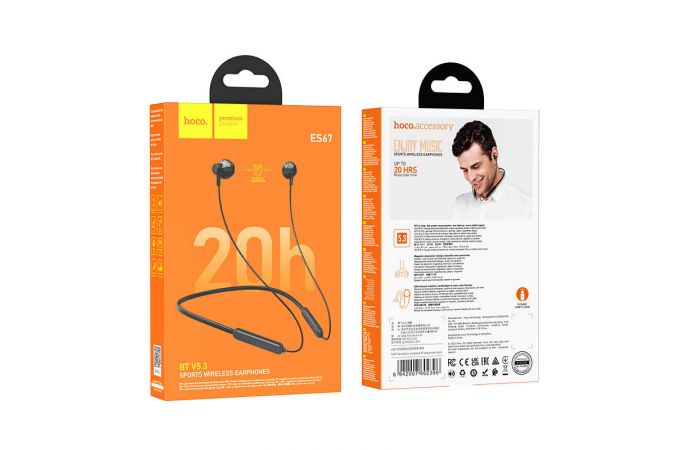 Наушники вакуумные беспроводные HOCO ES67 Perception sports BT earphones headset Bluetooth (черный)