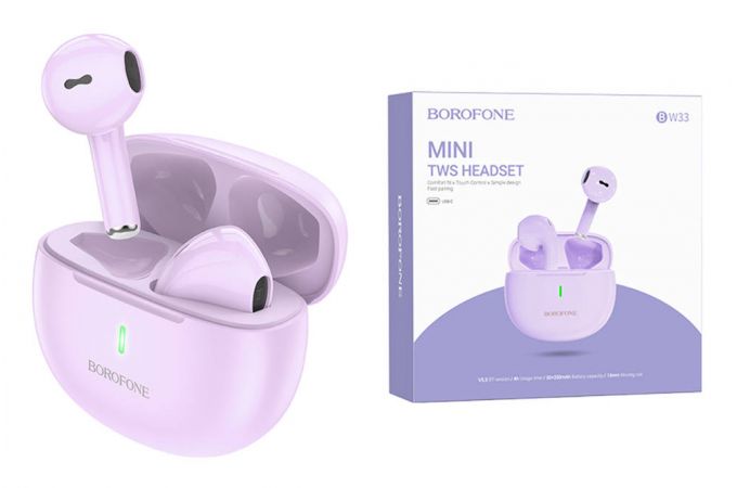 Наушники вакуумные беспроводные BOROFONE BW33 Handsome  true wireless BT headset Bluetooth (dream purple)