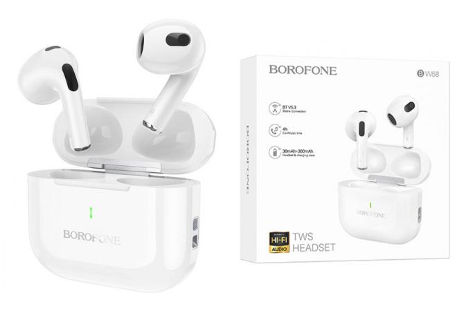 Наушники вакуумные беспроводные BOROFONE BW58 True wireless BT headset Bluetooth (белый)