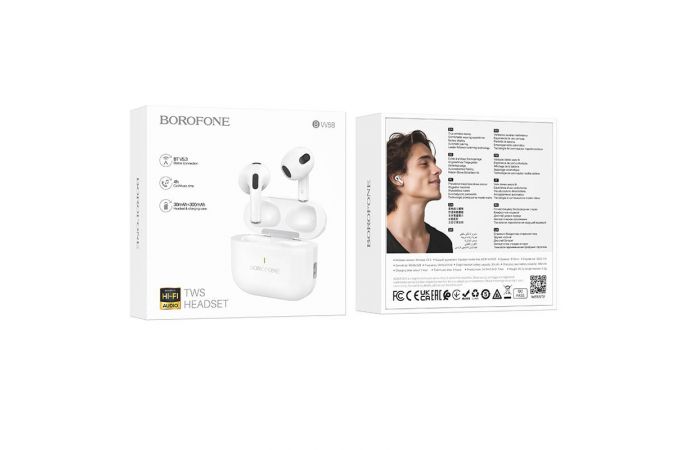 Наушники вакуумные беспроводные BOROFONE BW58 True wireless BT headset Bluetooth (белый)