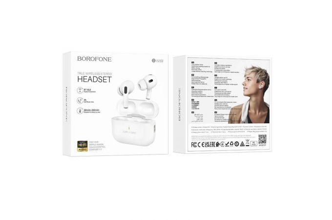 Наушники вакуумные беспроводные BOROFONE BW59 True wireless stereo headset (белый)