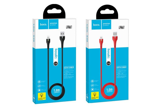 Кабель USB - Lightning HOCO X45, 2,4A (черный) 1м (LED индикатор)