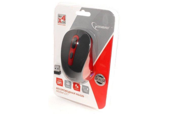 Мышь беспроводная Gembird MUSW-221 (черно-красный)