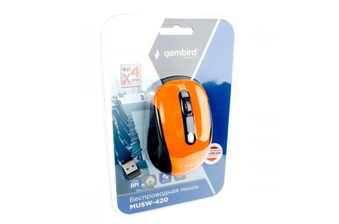Мышь беспроводная Gembird MUSW-420-3 (черно-оранжевый)