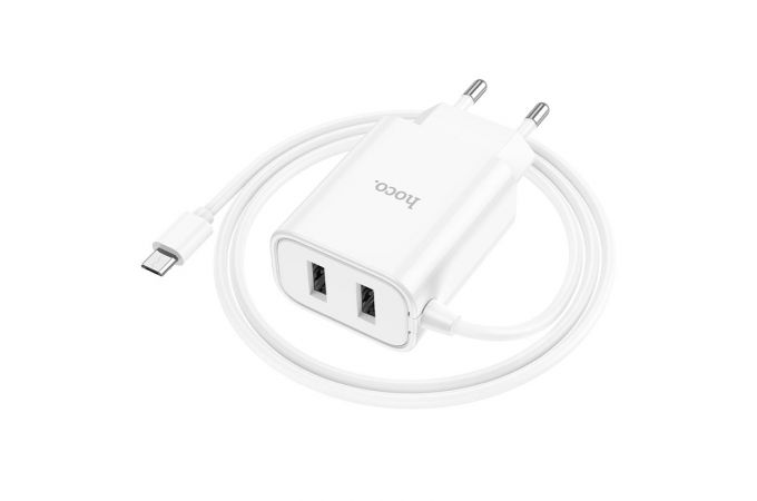 Сетевое зарядное устройство 2USB + кабель Type-C HOCO C103A (белый)