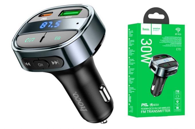 FM-Модулятор HOCO E70 PD30W + QC3.0 car BT FM transmitter