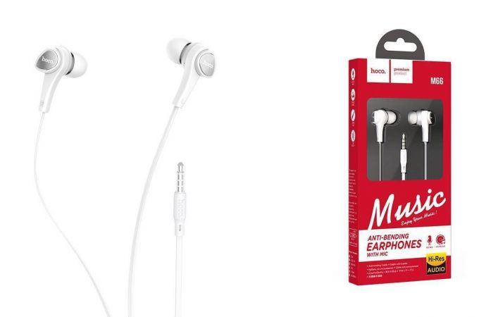 Наушники вакуумные проводные HOCO M66 Passion in line control earphones (белый)