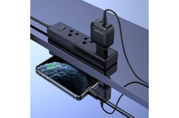 Сетевое зарядное устройство USB + USB-C + кабель Lightning - Type-C BOROFONE BA46A Speed charger PD+QC3.0 (черный)