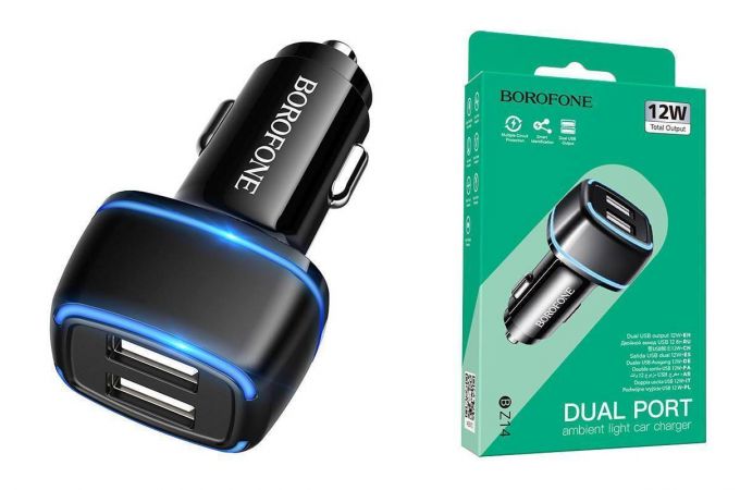 Автомобильное зарядное устройство АЗУ 2USB BOROFONE BZ14 Max power 2400 mAh (черный)