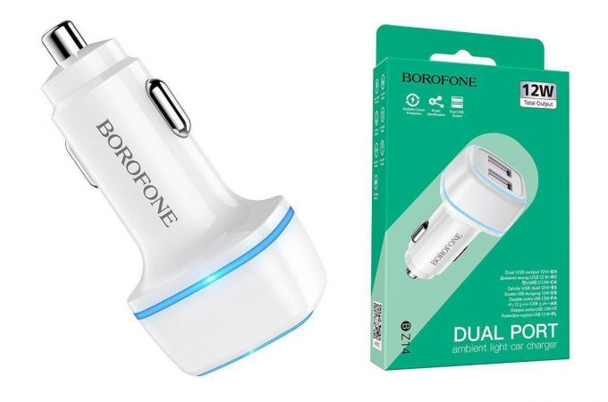 Автомобильное зарядное устройство АЗУ 2USB BOROFONE BZ14 Max power 2400 mAh (белый)