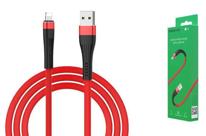 Кабель USB - Lightning BOROFONE BU4, 2,4A (красный) 1,2м (с усилением сгиба)