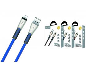 Кабель USB - Lightning HOCO U48 2,4A (синий) 1,2м (в оплетке, с усилением сгиба)