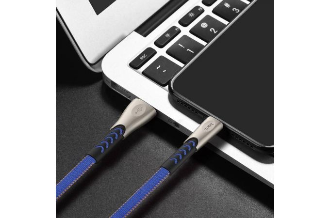 Кабель USB - Lightning HOCO U48 2,4A (синий) 1,2м (в оплетке, с усилением сгиба)