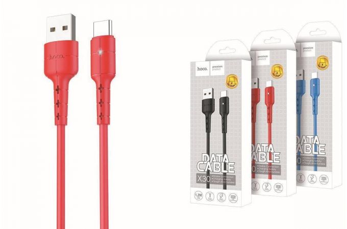 Кабель USB - USB Type-C HOCO X30, 2A (красный) 1,2м (LED индикатор)