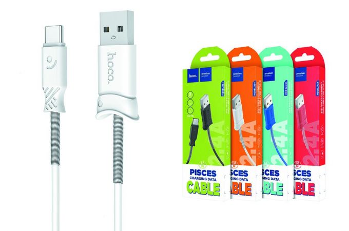 Кабель USB - USB Type-C HOCO X24, 2,4A (белый) 1м (пружинки)