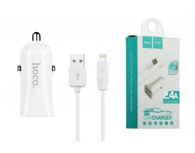 Автомобильное зарядное устройство АЗУ 2USB + кабель Lightning HOCO Z12 3100mAh (белый)