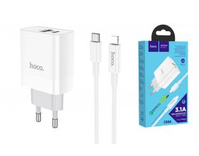 Сетевое зарядное устройство USB-C + кабель Lightning - Type-C HOCO C80A Rapido PD+QC 3.0 быстрая зарядка (белый)