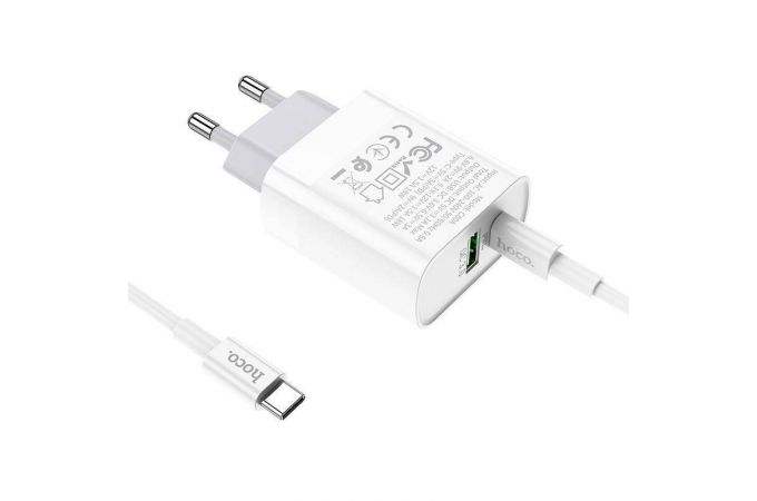 Сетевое зарядное устройство USB-C + кабель Lightning - Type-C HOCO C80A Rapido PD+QC 3.0 быстрая зарядка (белый)