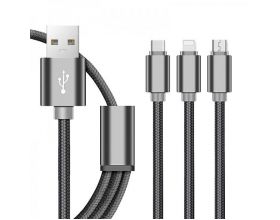 Кабель USB 3 в 1 Орбита OT-SMU03 2A microUSB/iOS Lighting/TYPE-C (цвет в ассортименте) 1м