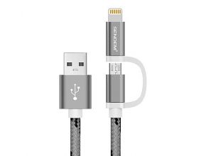 Кабель USB 2 в 1 SENDEM M9 2.1A microUSB/iOS Lighting (цвет в ассортименте) 1м