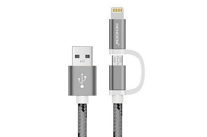 Кабель USB 2 в 1 SENDEM M9 2.1A microUSB/iOS Lighting (цвет в ассортименте) 1м