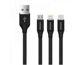 Кабель USB 3 в 1 SENDEM M10 2.4A microUSB/iOS Lighting/TYPE-C (цвет в ассортименте) 1м