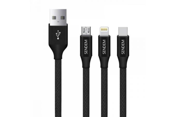 Кабель USB 3 в 1 SENDEM M10 2.4A microUSB/iOS Lighting/TYPE-C (цвет в ассортименте) 1м