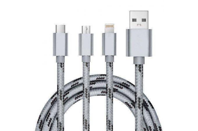 Кабель USB 3 в 1 MUJU MJ-33 2A microUSB/iOS Lighting/TYPE-C (цвет в ассортименте) 1м