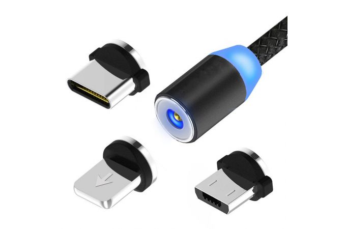 Кабель USB 3 в 1 Орбита OT-SMU01 2A магнитный microUSB/Type-c/iOS Lighting (цвет в асс) 1м