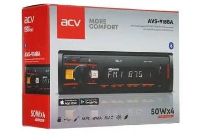 Автомагнитола ACV MP3/WMA AVS-918BА янтарная,50Wx4, BLUETOOTH, App,Google,SD,USB, AUX