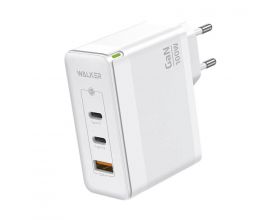 Сетевое зарядное устройство USB + 2 USB-C WALKER WH-47 GaN, 3.25А, 100Вт, быстрая зарядка QC 3.0+PD, белое