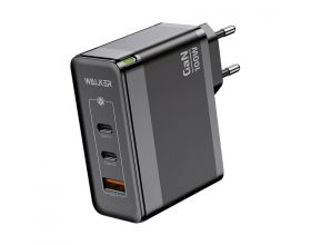 Сетевое зарядное устройство USB + 2 USB-C WALKER WH-47 GaN, 3.25А, 100Вт, быстрая зарядка QC 3.0+PD, черное