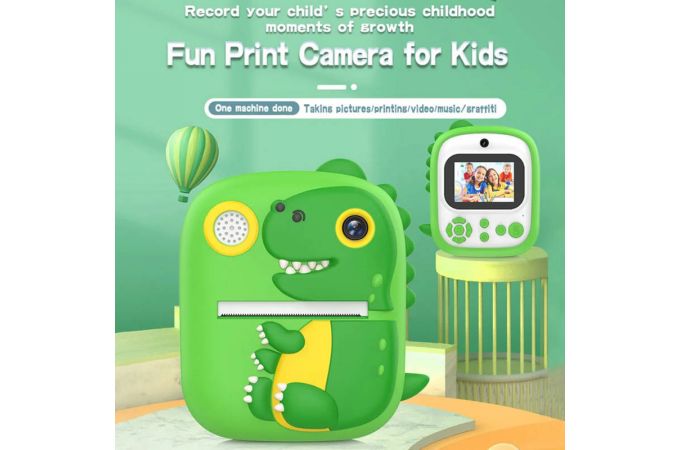 Детский фотоаппарат с печатью фото чб XO XJ05 front and rear dual camera silicone cover printing camera(Free 3 Rolls of Thermal Paper) Green