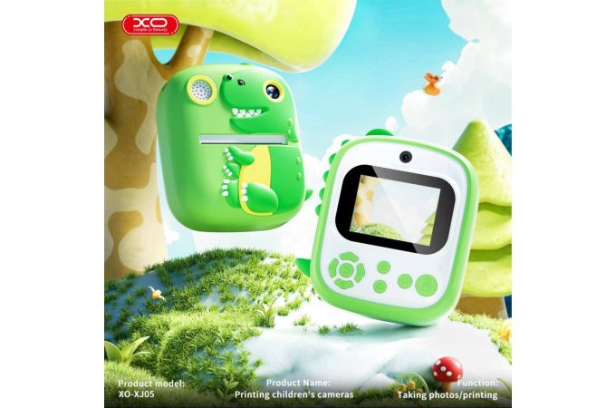 Детский фотоаппарат с печатью фото чб XO XJ05 front and rear dual camera silicone cover printing camera(Free 3 Rolls of Thermal Paper) Green