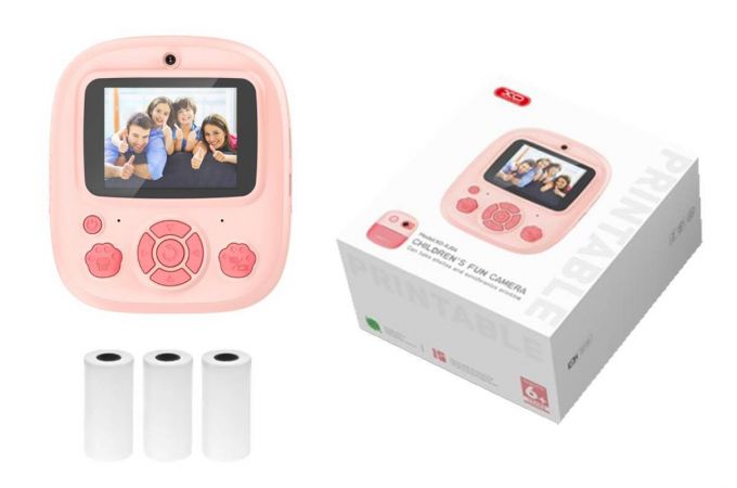 Детский фотоаппарат с печатью фото чб XO XJ04 front and rear dual camera children's printing camera (Free 3 Rolls of Thermal Paper) pink