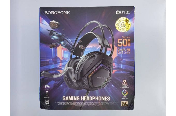 Наушники мониторные проводные с микрофоном BOROFONE BO105 Thunder gaming headphones (черный)  (УЦЕНКА! МЯТАЯ УПАКОВКА)