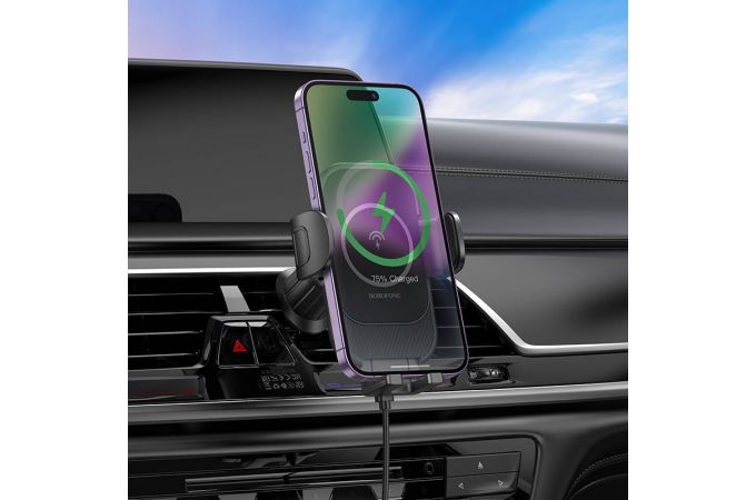 Держатель автомобильный для телефона BOROFONE BH204 magnetic wireless Fast charger в решетку воздуховода черный