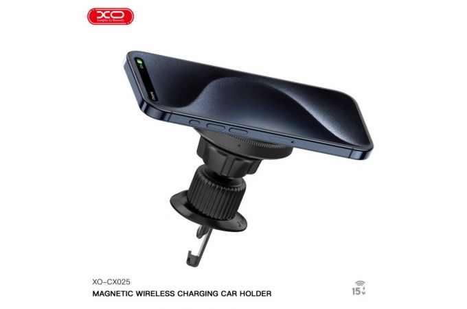 Держатель автомобильный для телефона XO CX025 Magnetic Car Air Vent 15W Wireless Charger (черный)