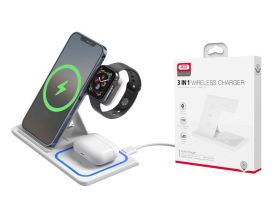 Беспроводное зарядное устройство 3 в 1 XO WX023 15W (3 in 1 Supporting TWS, mobile phone,Apple Watch) White