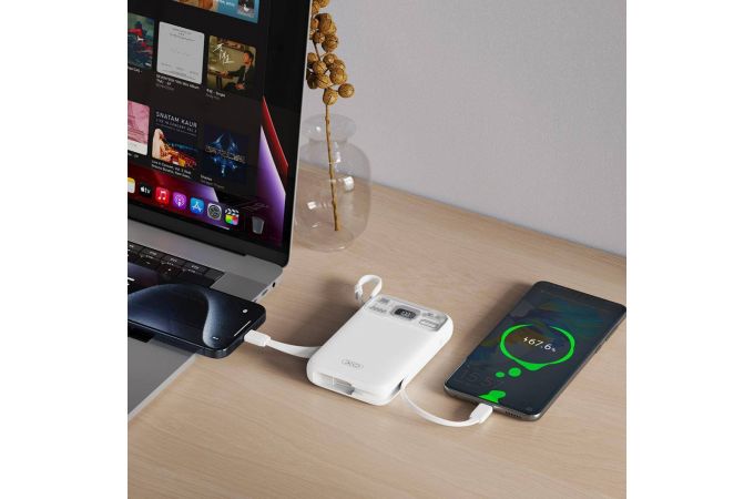 Универсальный дополнительный аккумулятор Power Bank XO PR243 22.5W Fully Compatible Digital Fast Charging  (comes with iP, TYPE-C cable)10000mAh White