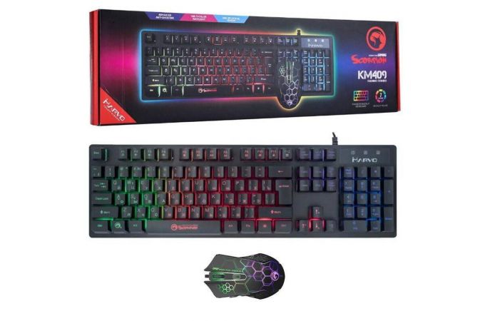 Комплект игровой MARVO KM409: клавиатура игровая проводная, 104 кл + мышь игровая проводная,  6 кн, (черный)