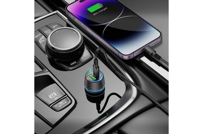 Автомобильное зарядное устройство АЗУ USB + Type-C + кабель Lightning BOROFONE BZ21 Briliant dual port PD 48W + QC3.0 (черный)