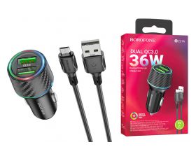 Автомобильное зарядное устройство 2USB + кабель MicroUSB BOROFONE BZ21A Briliant 36W QC3.0 (черный)